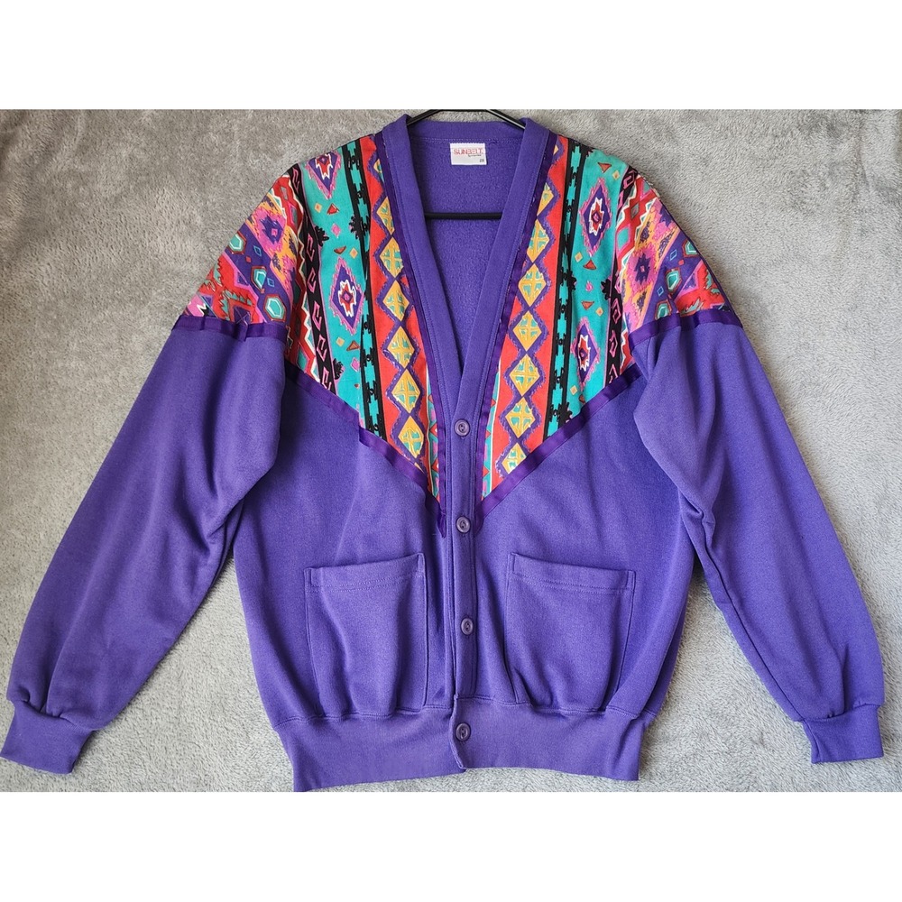 Sunbelt Sportswear Cardigan Womens One Size Purple Southwestern 80s Vintage